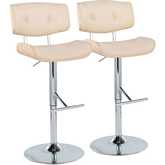 Lombardi Adjustable Swivel Bar Stool in Chrome, Natural Wood & Cream Leatherette (Set of 2)